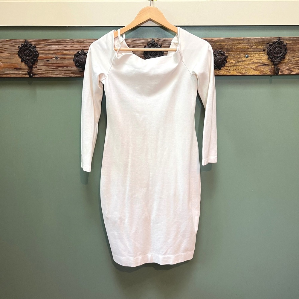 L'AGENCE Zolita White Off-the-Shoulder Long Sleeve Strap Dress Size L Classic